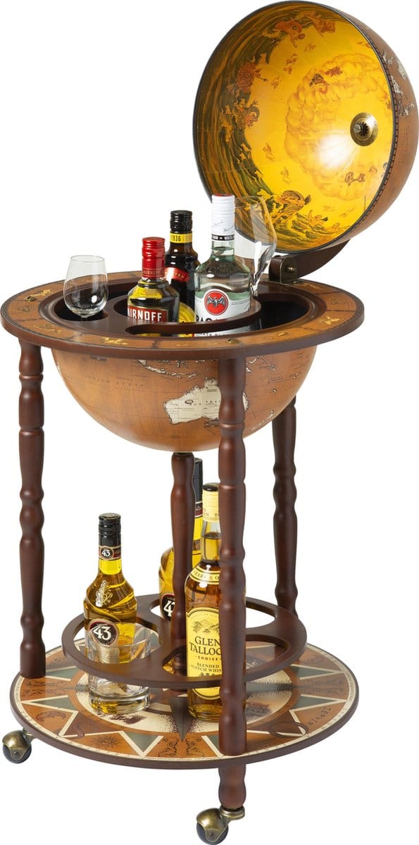 Brulo - Wereldbol - Globebar - Hout - Bruin - Pytheas- 36 cm diameter