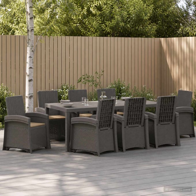 vidaXL - Tuin - Eettafel - Set - 9 - st - Lichtgrijs - en - Taupe - PP