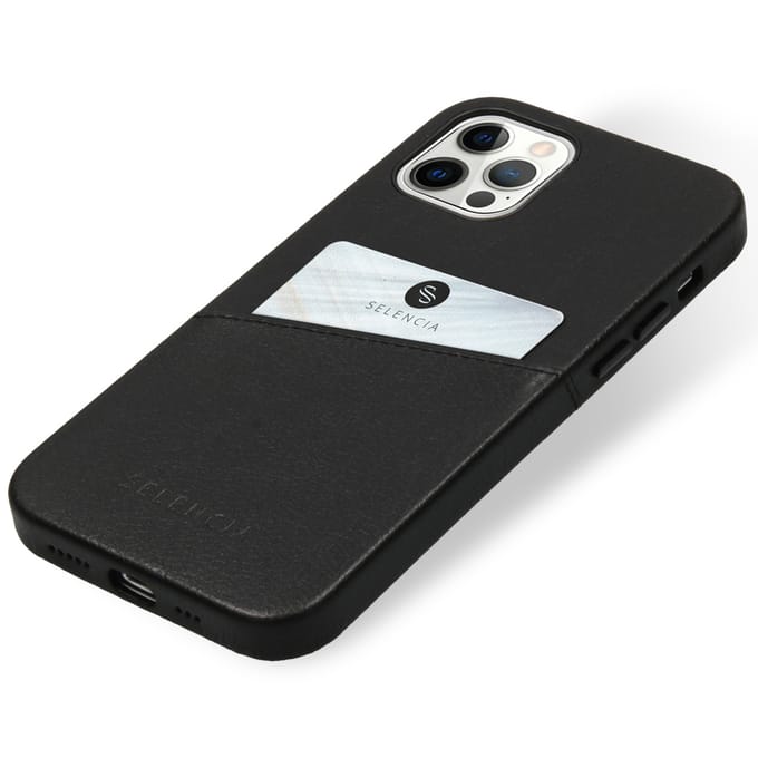 Selencia Vayu Vegan Lederen Backcover voor de Apple iPhone 12 (Pro) - Zwart