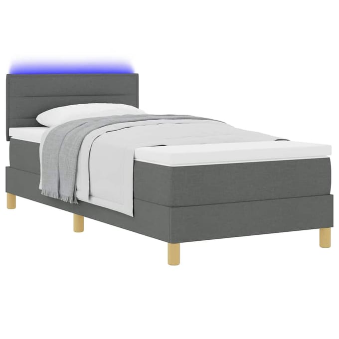 vidaXL - LED - Box - Spring - Bed - met - hoofdeinde - Donkergrijs - 90 - x - 200 - cm - Stof