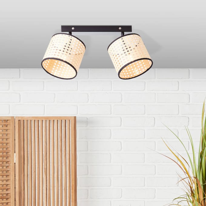 Brilliant Plafondspot Wiley, 2-lamps met rotan