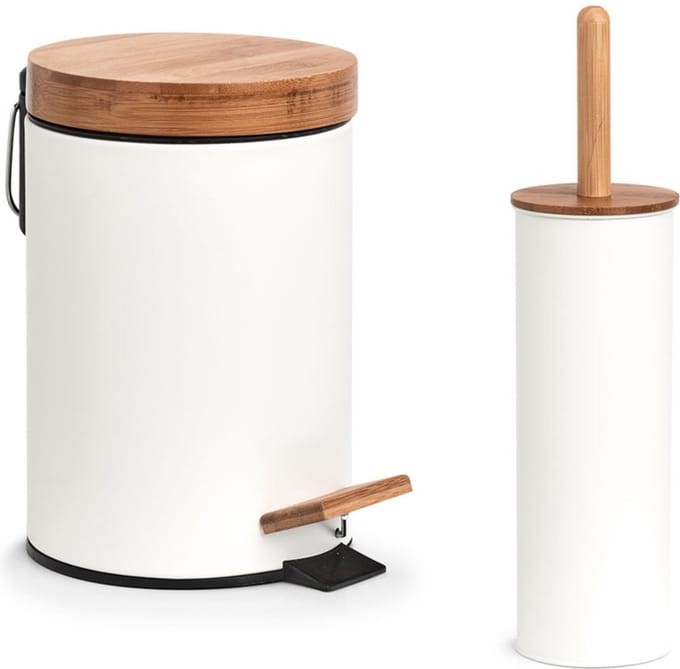 Zeller Badkamer/toilet set - WC-borstel en pedaalemmer- wit