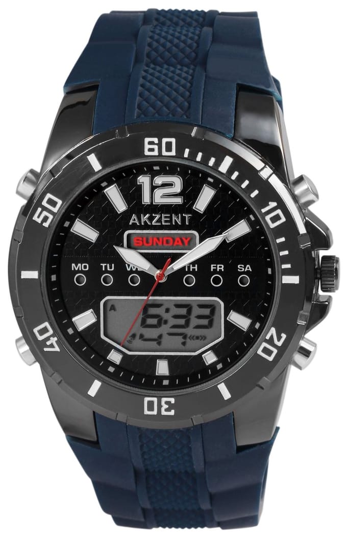 AKZENT herenhorloge silicone zilverkleurig, 3 ATM