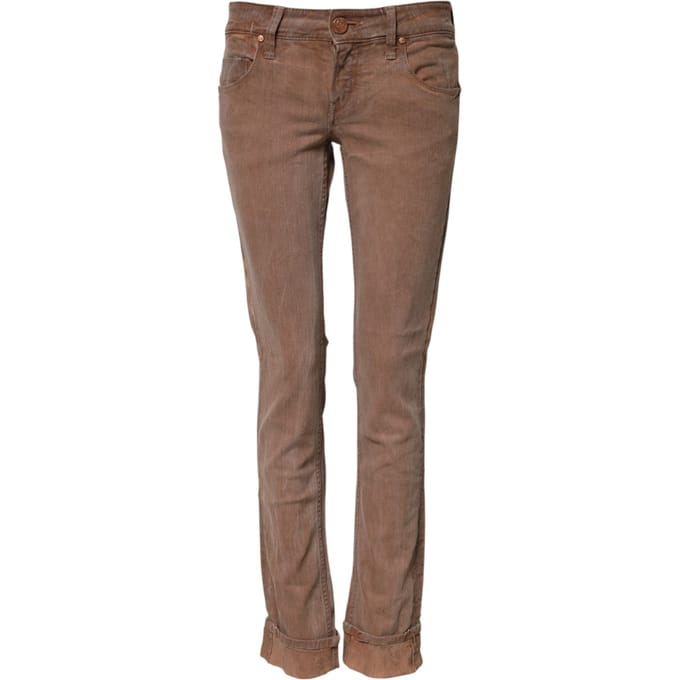 Acht Bruine Katoenen Slim Fit Denim Lage Taille Jeans