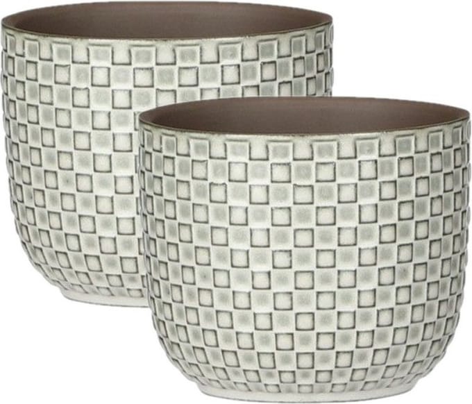 Mica Decorations - Plantenpotten/bloempotten 2x stuks - Keramiek wit - D11/H9 cm
