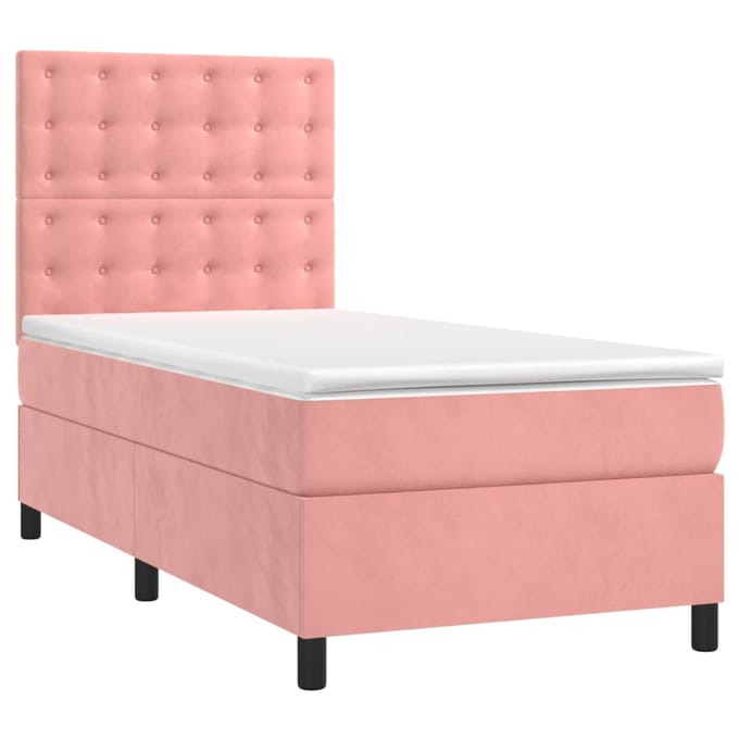 vidaXL - Boxspring - met - matras - en - LED - fluweel - roze - 90x200 - cm