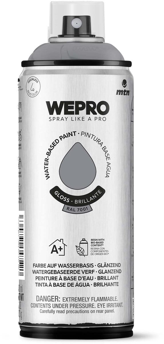 Spuitbus Ral 7001 Grijs Glans MTN WEPRO WATER-BASED PAINT 400ML