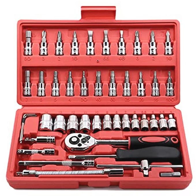 46-delige 1/4" Dopsleutelset met Ratelsleutel en Bitsets voor DIY en Auto-onderhoud