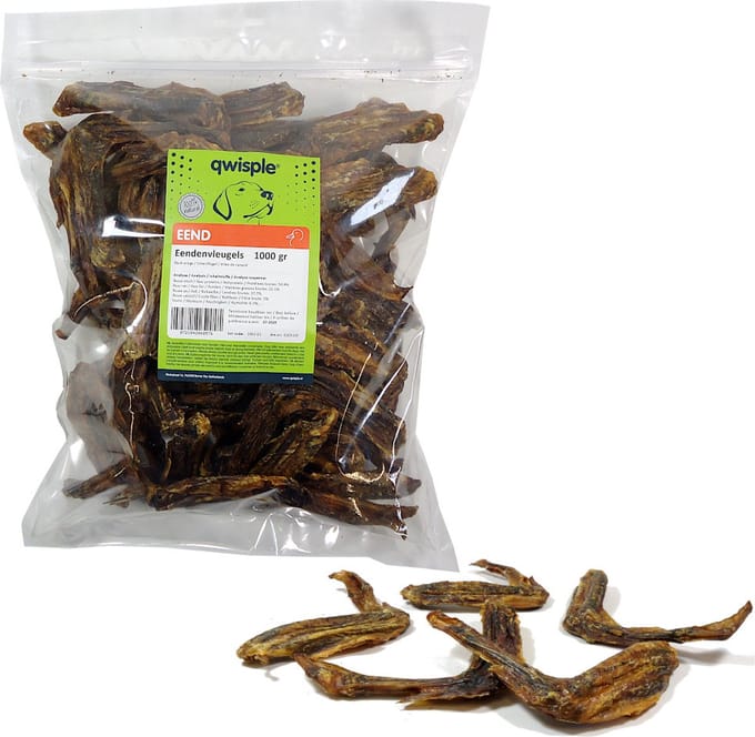 Qwisple Eendenvleugels - 100% Natuurlijk Gedroogde Hondensnacks - Eend - 1000 gr