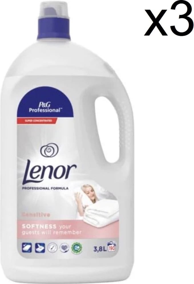 Lenor - Wasverzachter - Sensitive - 190 Wasbeurten - 3,8l x 3 - JAARVOLUME