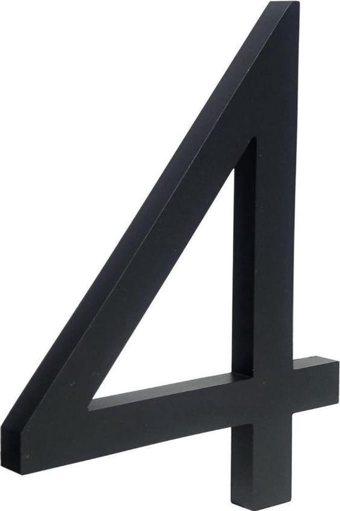 zwart huisnummer 4 - zwart modern huisnummer- 20cm hoog