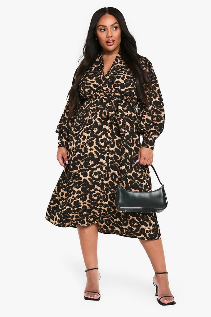 boohoo Dames PLUS LEOPARD PRINT CEINTUURDE SKATERJURK | Luipaardprint | Maat: 46