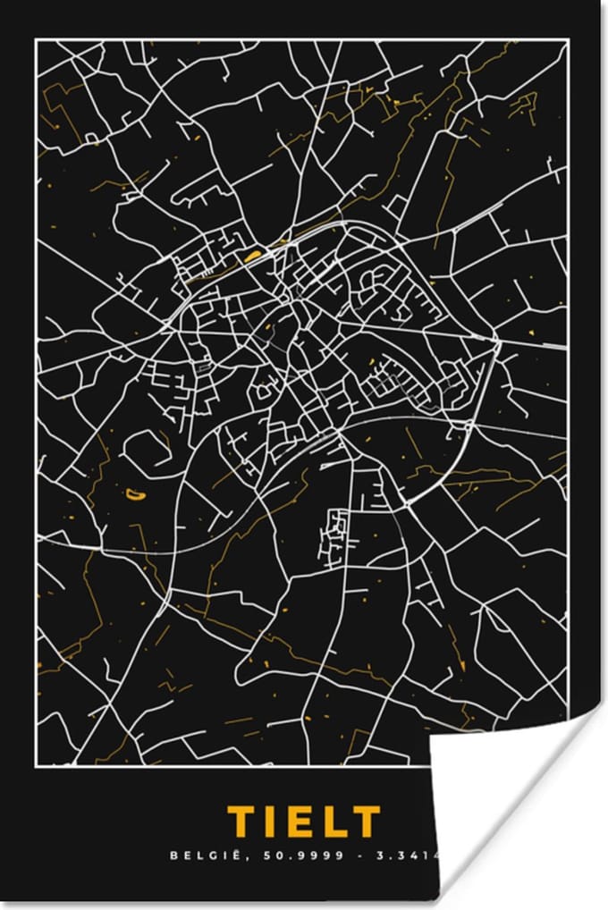 Poster Stadskaart - Kaart - Tielt - Goud - Plattegrond - 40x60 cm