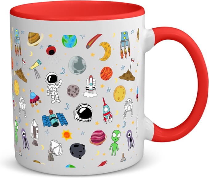 Akyol - ruimte koffiemok - theemok - rood - Ruimte - astronaut - ruimteschip - 350 ML inhoud