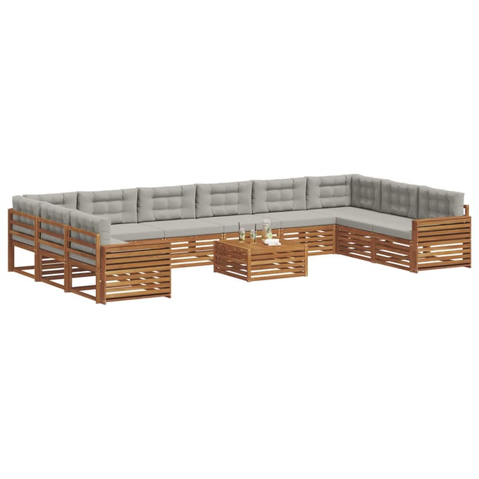 vidaXL - Sofa-Sets - 11 - st - Natuurlijk - en - Licht - Grijs - Massief - Acacia - Hout