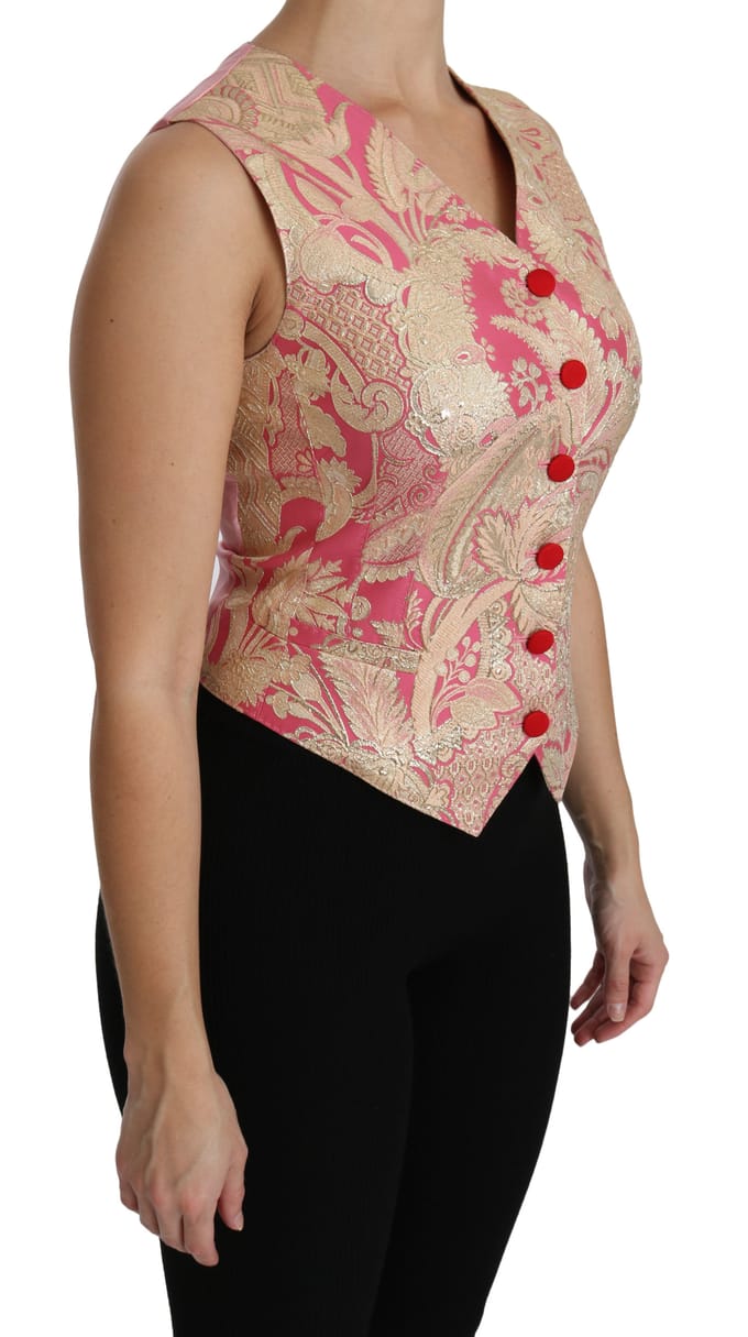 Dolce & Gabbana Roze Gouden Brokaat Gilets Blouse Top