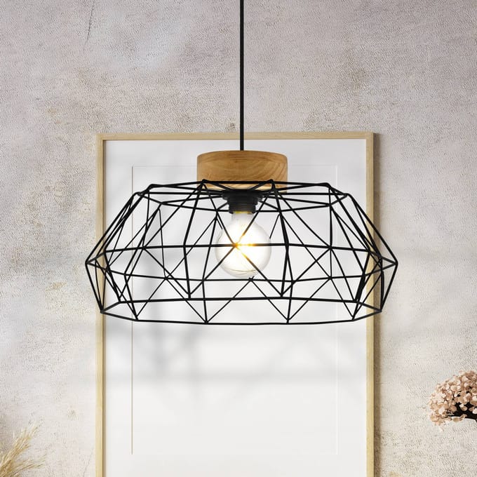 EGLO Hanglamp Padstow met kooikap en houtdetail