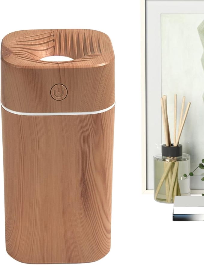 Draagbare Luchtbevochtiger - Stille Diffuser - Verbeter Luchtkwaliteit - 300ml Tank Capaciteit - 7.8D x 7.6W x 7.8H cm - Houtnerf