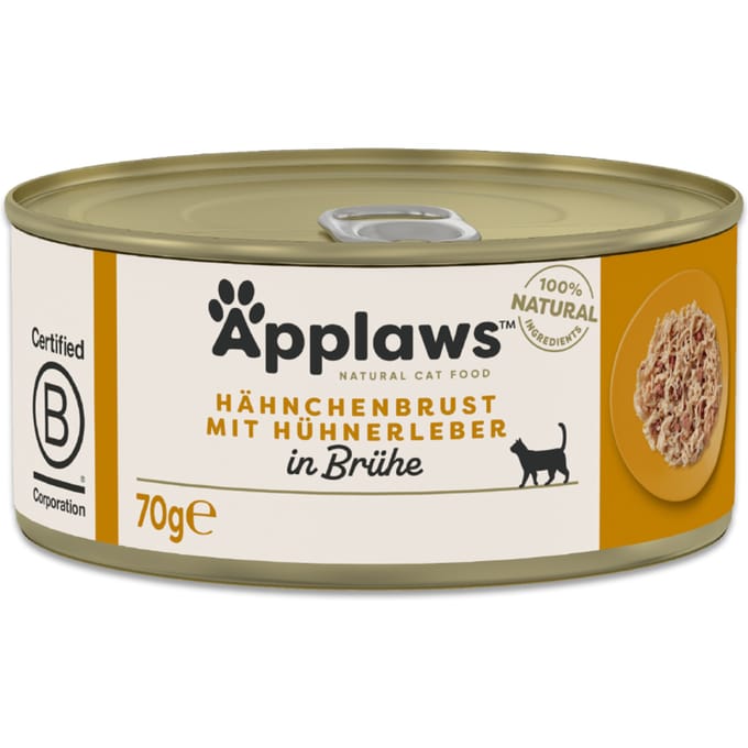 Applaws in Bouillon 6 x 70 g Kattenvoer - Kipfilet met kippenlever