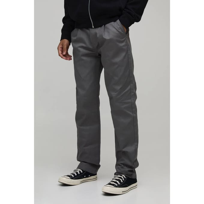 Straight Fit Pleat Front Chino Trouser | Charcoal | Size 52