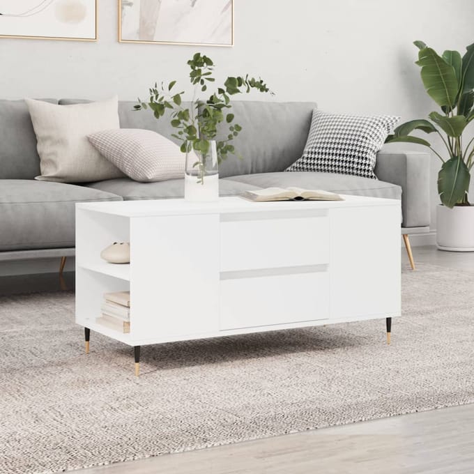 vidaXL - Salontafel - 102x44,5x50 - cm - bewerkt - hout - wit
