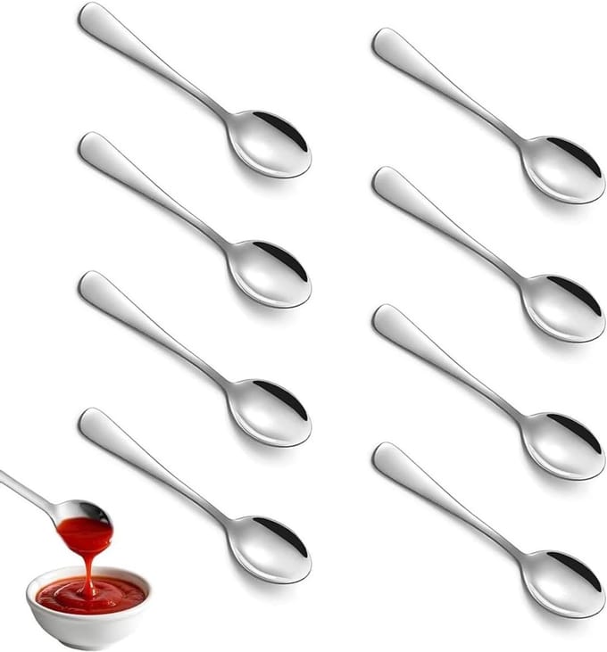Set van 8 mini zilveren speculeerlepels van 7,5 cm - Ideaal voor kruiden, espresso en desserts