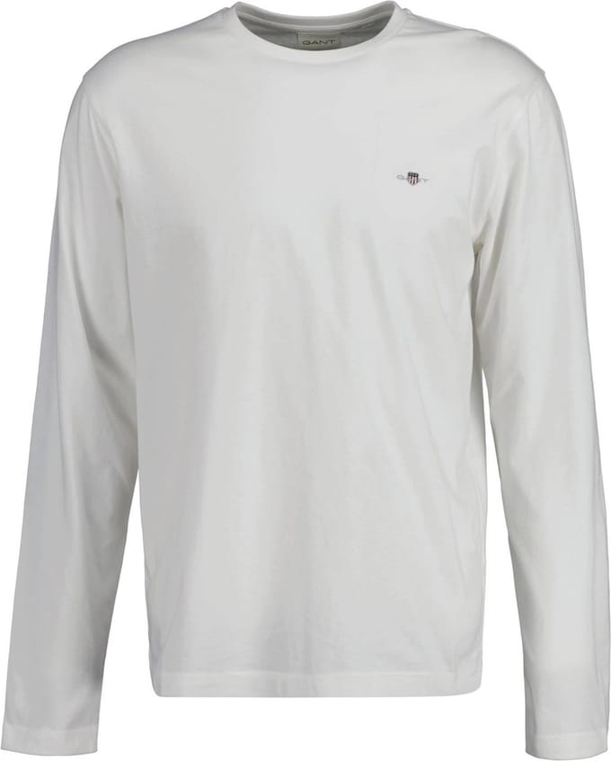 Gant T-Shirt Subtle Logo Embroidery Long Sleeve Round Neck Eggshell / male