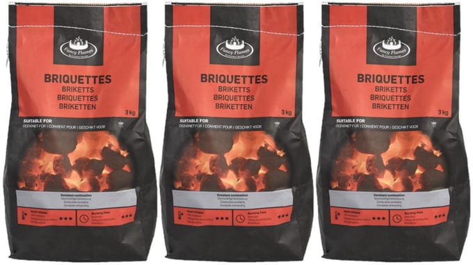 Fancy Flames Barbecue/BBQ Briketten - 3x - 3 kilo - 100% natuurlijk - geschikt voor BBQ