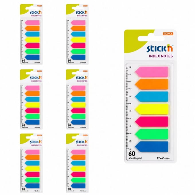 Stick'n Index Tabs - 6-Pack - 45x12mm - Flexibele Liniaal - 1200 Sticky Notes - Bladwijzer
