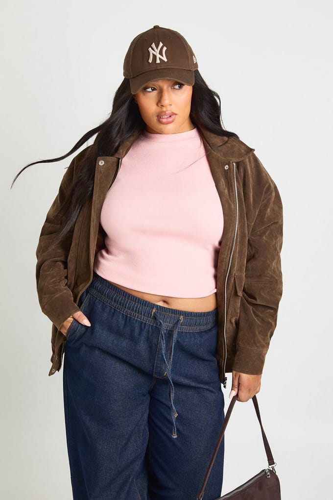 boohoo Dames Plus Rib getailleerde top met korte mouwen | Roze | Maat: 44
