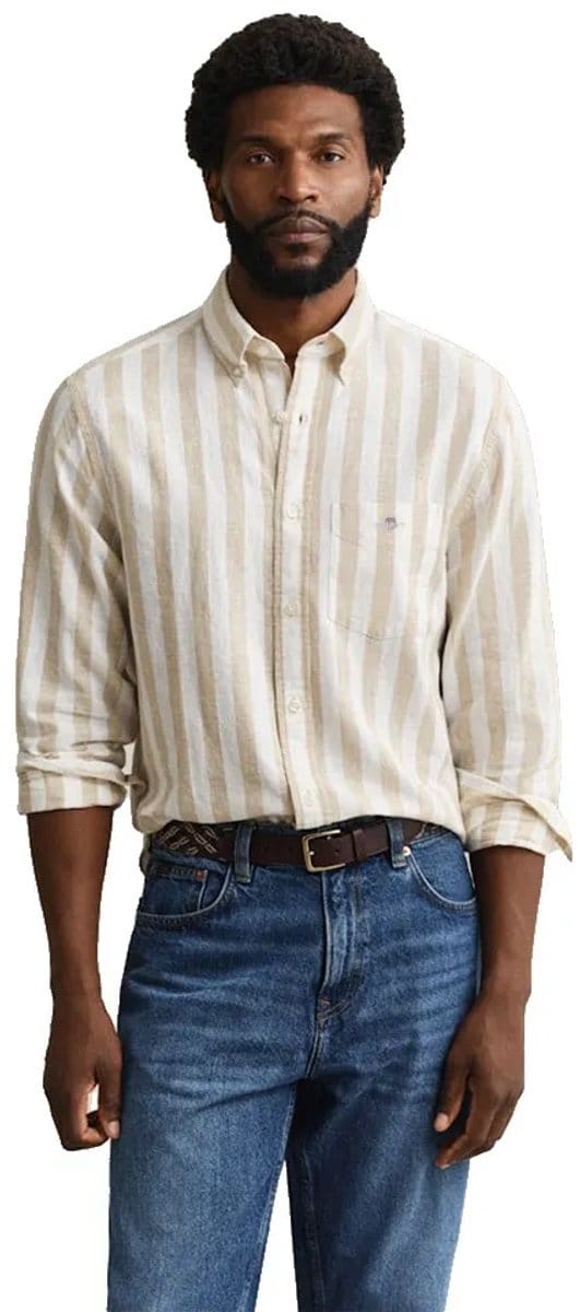 Gant 3260019 Linen Regular Fit Overhemd Met Lange Mouwen Beige S Man