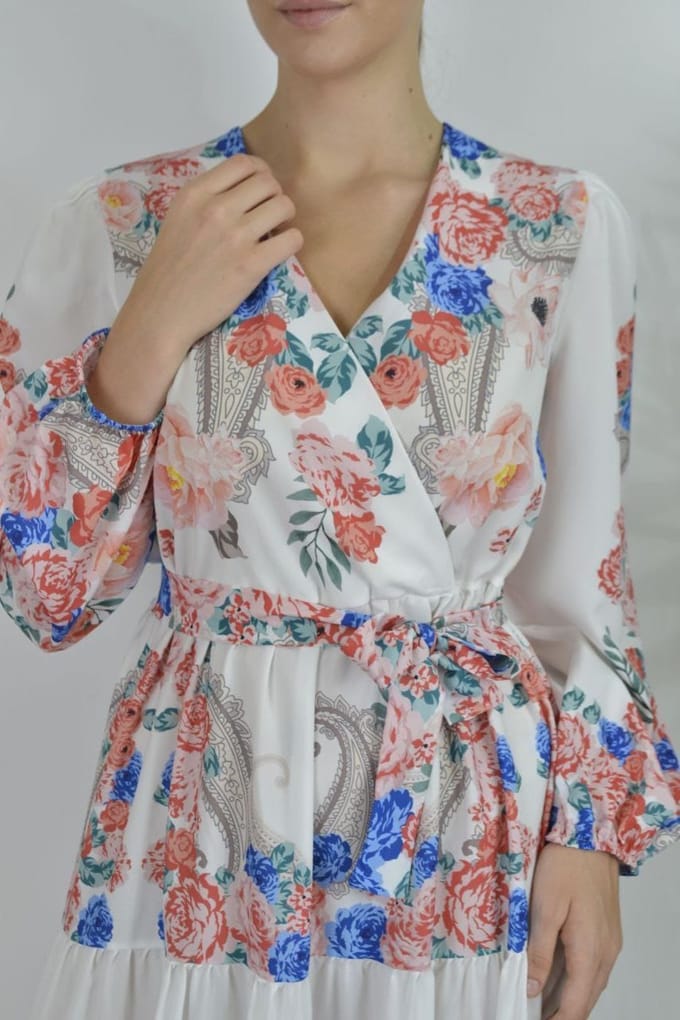 Bloemen V-hals Maxi Jurk met Strik Detail
