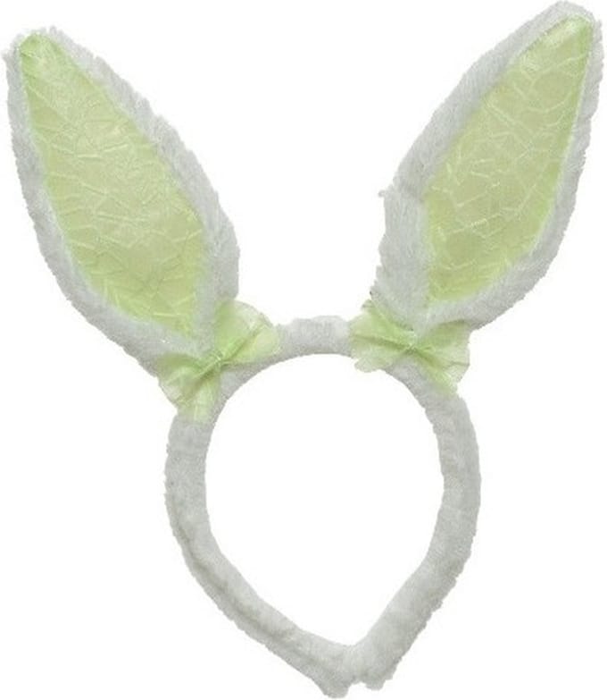 Decoris Konijnoren Diadeem wit groen - Verkleedaccessoire - Polyester - Unisex - 21,5x24 cm
