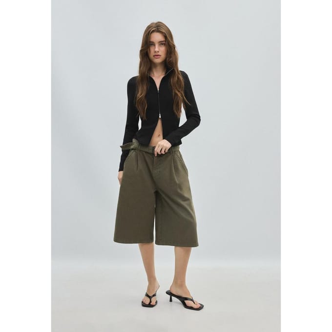 Stradivarius Getailleerde soft touch sweater met rits  Zwart S