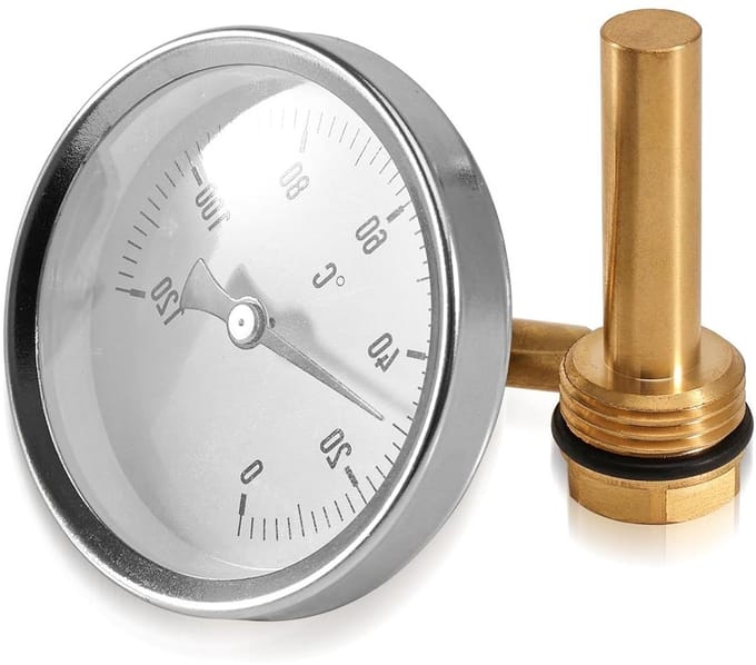 Bimetalen Thermometer - Wijzerthermometer - Verwarmingssystemen Monitoren - Axiale Aansluiting - Ø63mm 0-120°C - Metaal