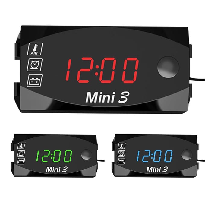 motorfiets DC 6 V-30 V 3 In 1 Digitale Tijdklok + Thermometer + Spanning voltmeter IP67 Waterdicht Red light zwart