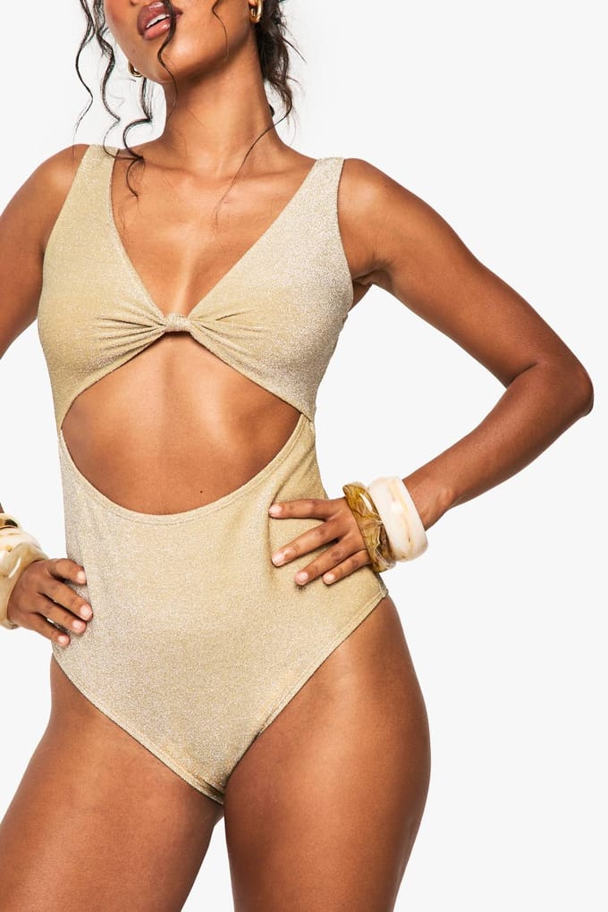 boohoo Dames Glitter Cutout Zwempak | Olijf | Maat: 34