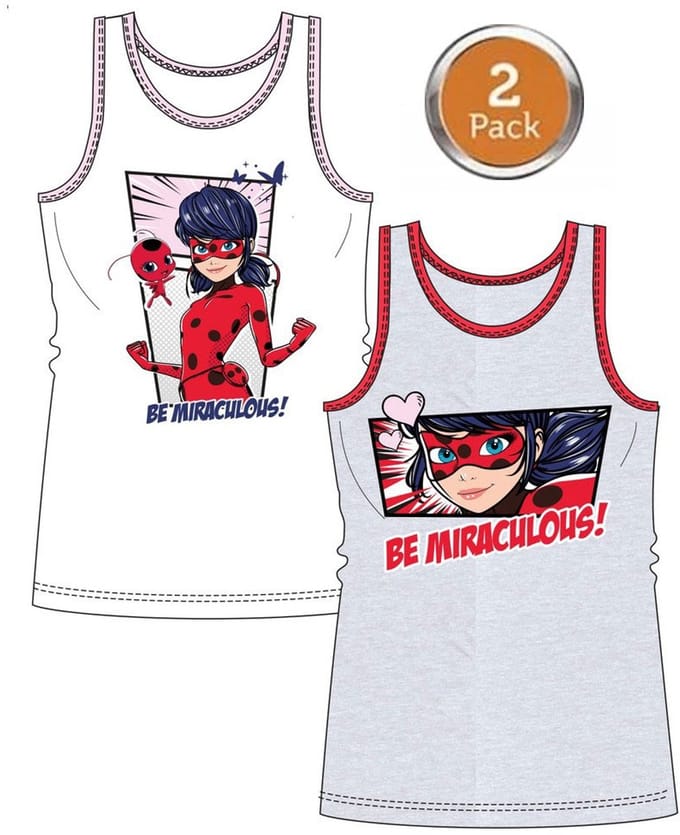 Miraculous Ladybug hemd - set van 2 - wit+grijs - maat 110/116