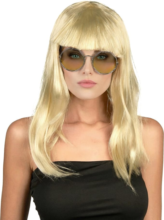 Vegaoo - Blonde popster damespruik met pony - Blond - One Size