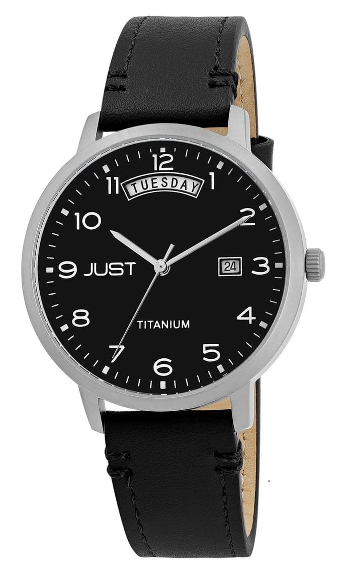 JUST herenhorloge echt leer Fanis heren - zilver - datumweergave
