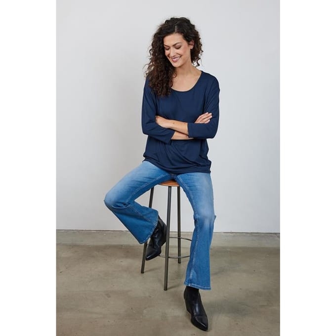 DIDI Dames Loose tee crew 3/4 sleeves Dark blue maat 36