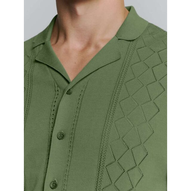 No Excess Pullover Short Sleeve Full Button Polo Solid Jacquard Green Größe: XXXL | Casual hemden Outlet | Herren | Grün