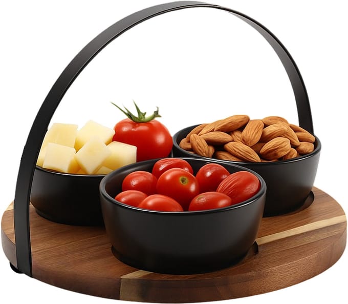 Cheffinger Snackschalen Set - 4-delig - Bamboe - Zwart - Serveerset