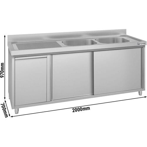 GGM Gastro Spülschrank ECO - 2000x700mm - mit Abfallbehälter & 2 Becken rechts