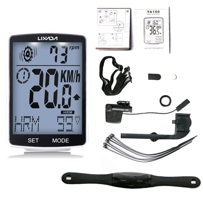LIXADA 3-in-1 draadloze fietscomputer Multifunctioneel LCD-scherm Fietscomputer met hartslag White backlight wit