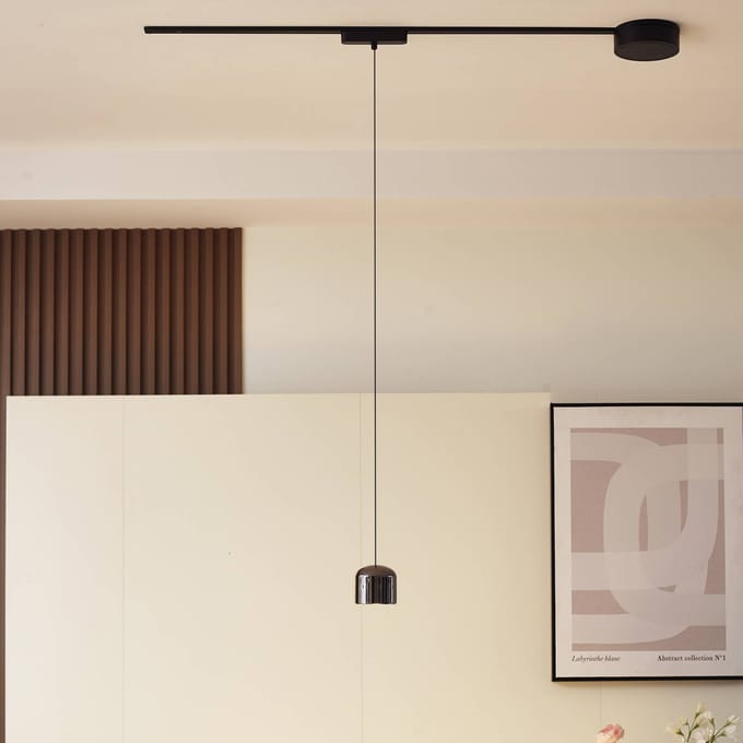 Lindby LED hanglamp Lumaro,zwart,Ø8,2cm,aluminium,48V,dimbaar