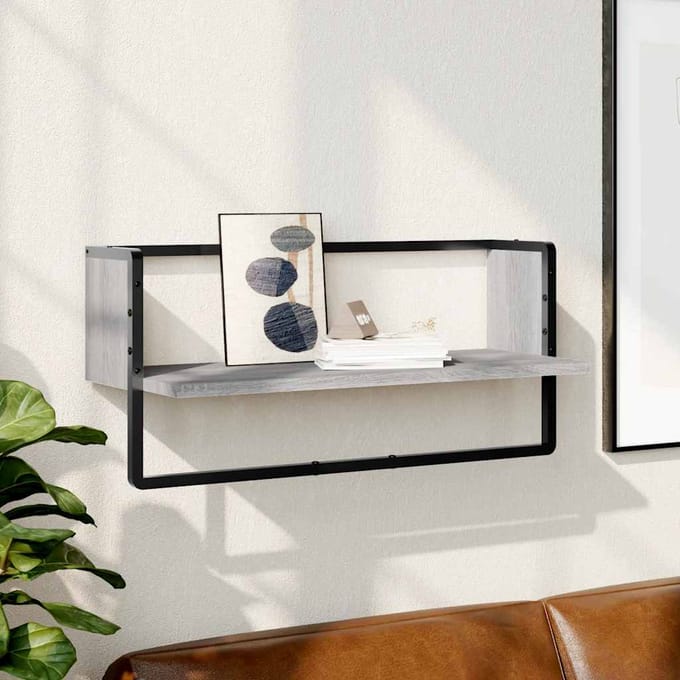 vidaXL - Wandschap - met - stang - 65x25x30 - cm - grijs - sonoma - eikenkleurig