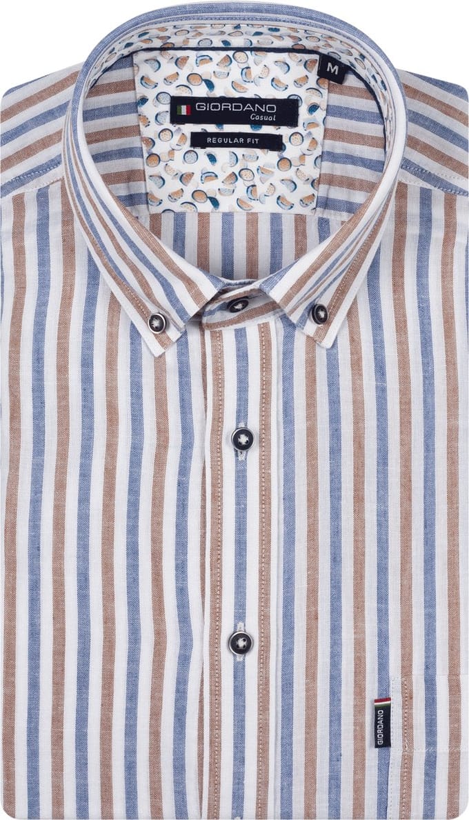 Giordano – Ivy – Heren Overhemd – Button Down kraag – Linnenmix - Gestreept Overhemd - Rain Drum – 617114-80