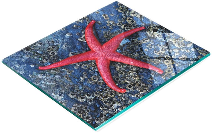 Decoratieve snijplank van gehard glas met rode zeestermotief, 60x52 cm