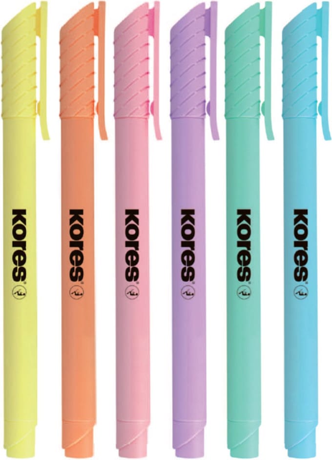Tekstmarker Kores High Liner Pastel, beitelpunt 3mm, set 6 stuks